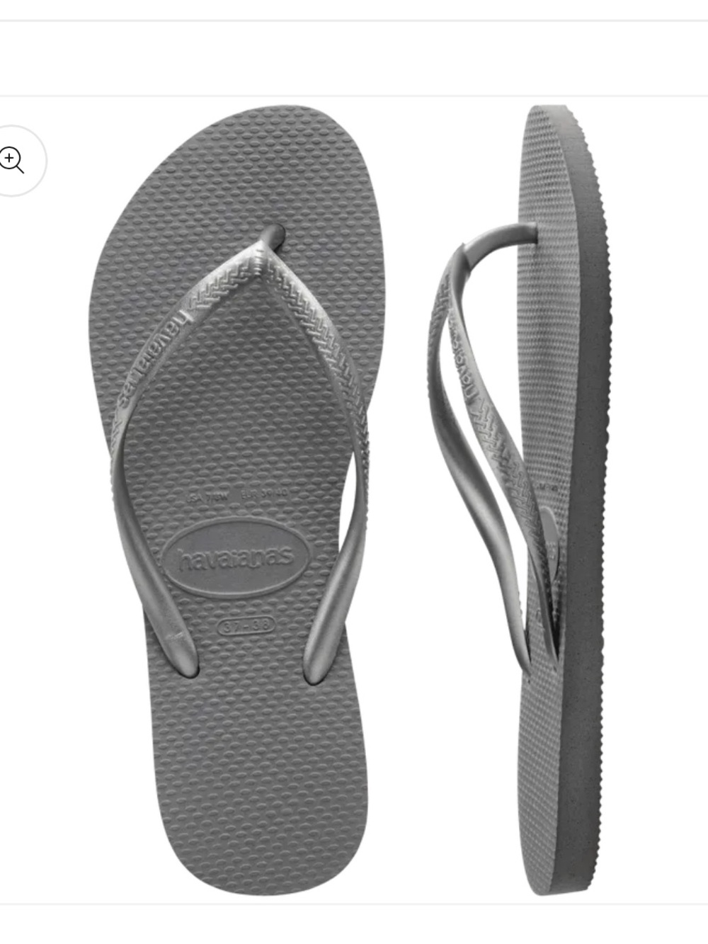 Havaianas Women's Slim Sandals / Rubber Silver Metallic Strap Flip Flop Sz 6-6.5 - Picture 15 of 16